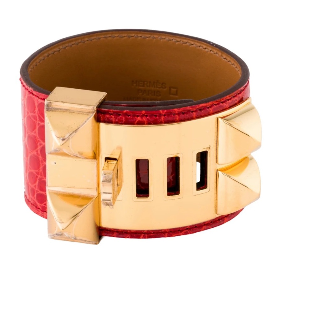 Hermes Alligator Red and Gold Bracelet